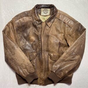 Vintage 80s Military G-III Mens Brown Leather Global Identity Bomber Jacket Sz M